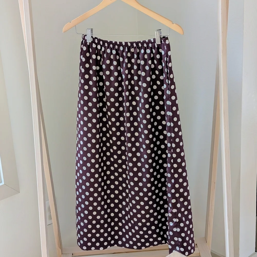 NWT Zara Polka Dot Midi Skirt In Burgundy - S